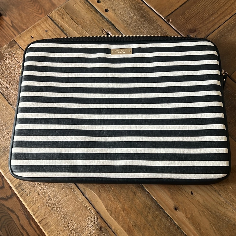 Kate Spade Black White Striped Laptop Bag
